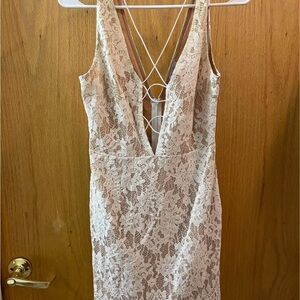 Elegant Lace Beige and White Dress